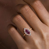 Art Deco Long Hexagon Cut Lab Alexandrite Engagement Halo Ring