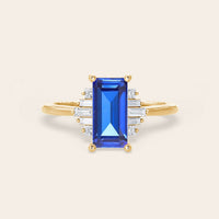 Baguette Lab Sapphire Art Deco Engagement Ring Deco Steps-Nobel Yates