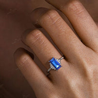 Baguette Lab Sapphire Art Deco Engagement Ring Deco Steps