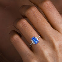 Baguette Lab Sapphire Art Deco Engagement Ring Deco Steps