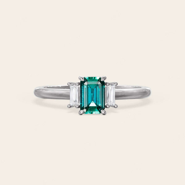 Art Deco Emerald Cut Lab Emerald Three Stone Engagement Ring-Nobel Yates