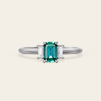 Art Deco Emerald Cut Lab Emerald Three Stone Engagement Ring