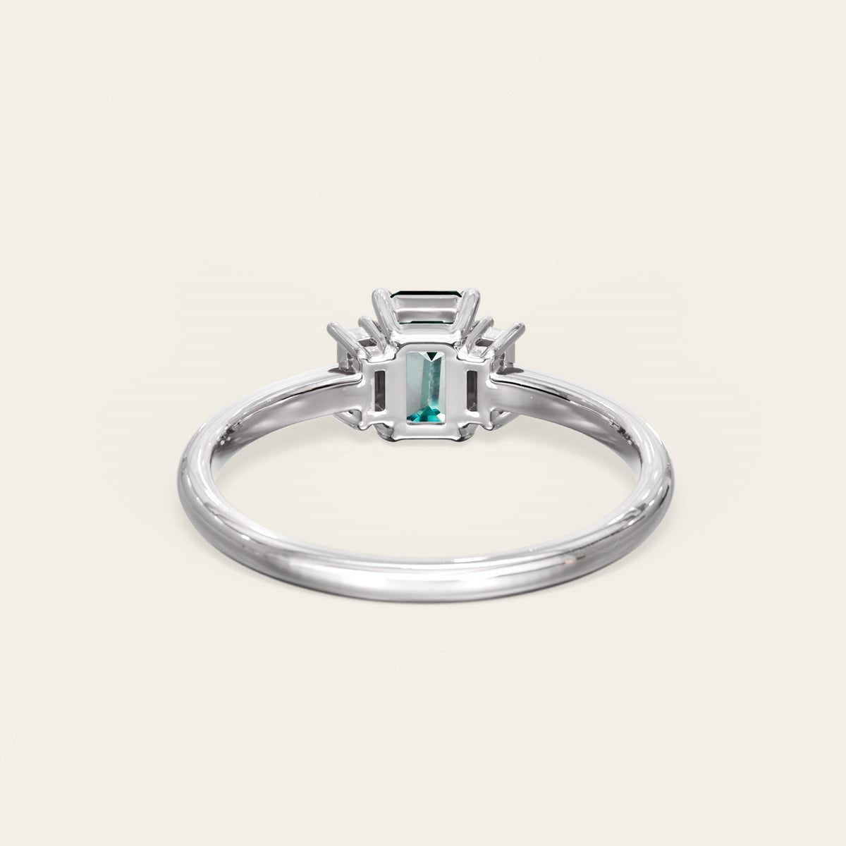 Art Deco Emerald Cut Lab Emerald Three Stone Engagement Ring