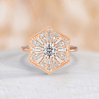 Hexagonal Art Deco Mosaic Lab Diamond Cluster Ring