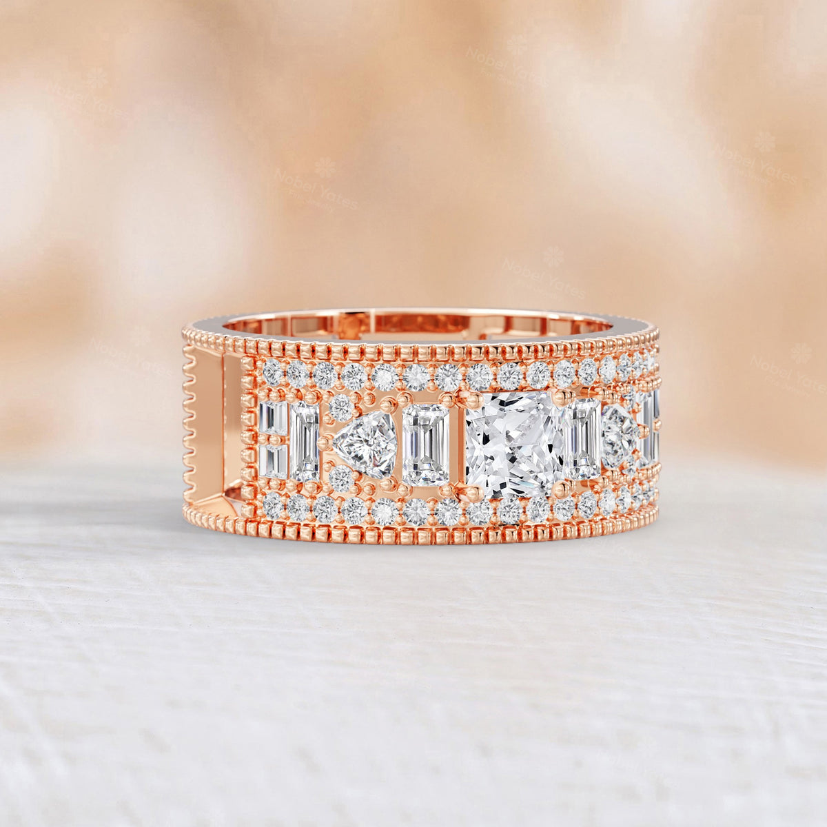 Asscher Cut Lab Diamond Art Deco Mosaic Band