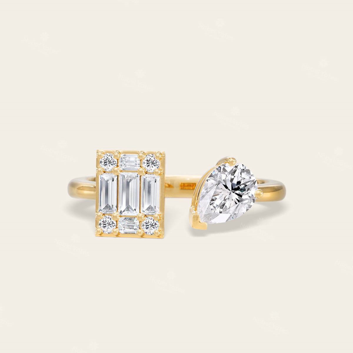 Open Lab-Grown Diamond Pear and Baguette Accents Ring