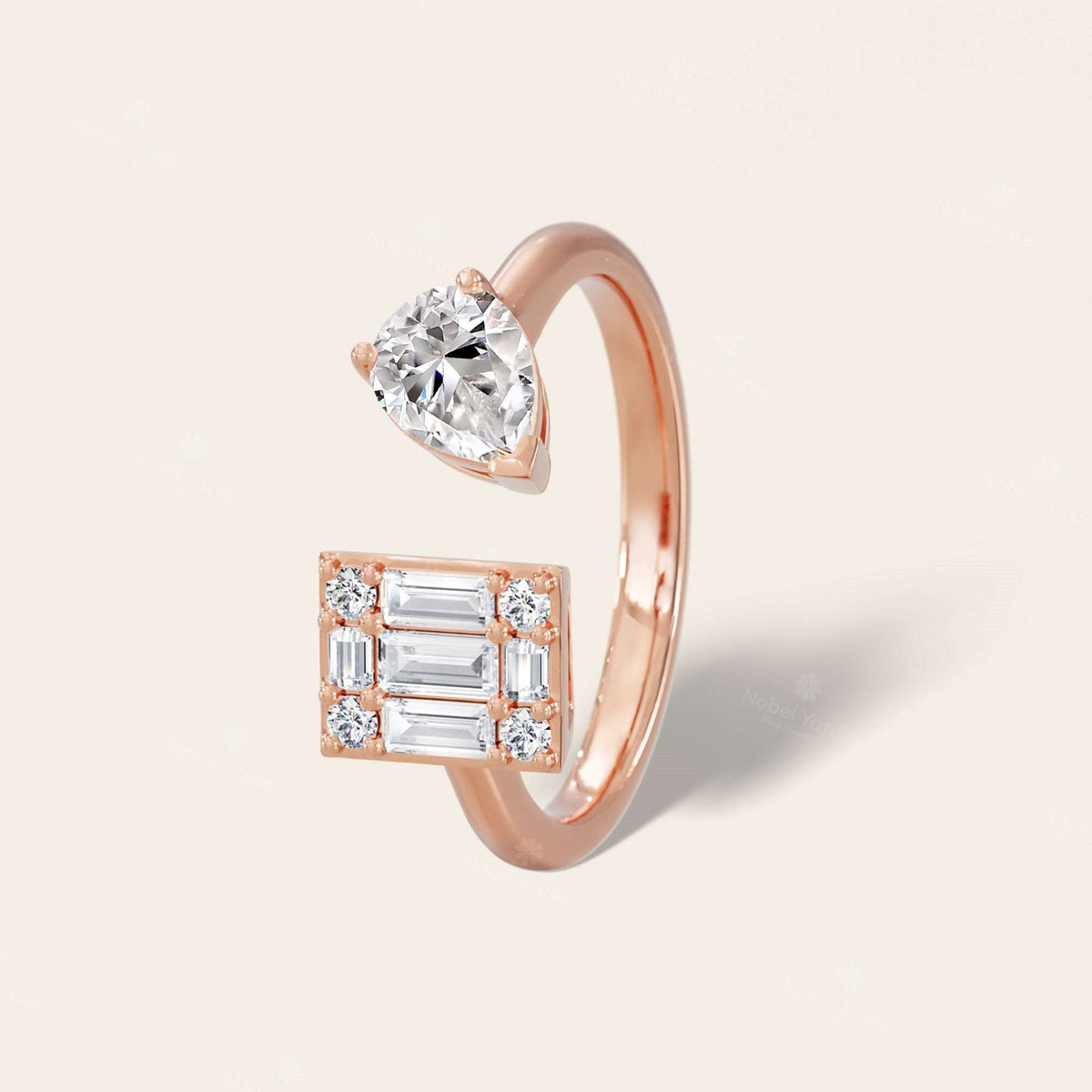 Open Lab-Grown Diamond Pear and Baguette Accents Ring-Nobel Yates