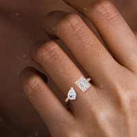 Open Lab-Grown Diamond Pear and Baguette Accents Ring-Nobel Yates
