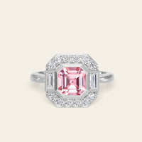 Asscher Lab Padparadscha Art Deco Lab Diamond Halo Engagement Ring