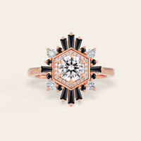 Round Lab Grown Diamond & Black Onyx Art Deco Engagement Ring-Nobel Yates