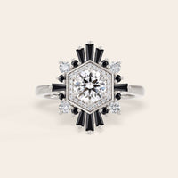 Round Lab Grown Diamond & Black Onyx Art Deco Engagement Ring-Nobel Yates