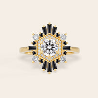 Round Lab Grown Diamond & Black Onyx Art Deco Engagement Ring-Nobel Yates