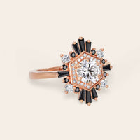 Round Lab Grown Diamond & Black Onyx Art Deco Engagement Ring-Nobel Yates