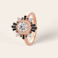 Round Lab Grown Diamond & Black Onyx Art Deco Engagement Ring-Nobel Yates