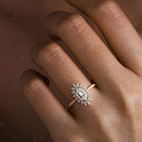 Long Hexagon Moissanite & Lab Grown Diamond Engagement Ring