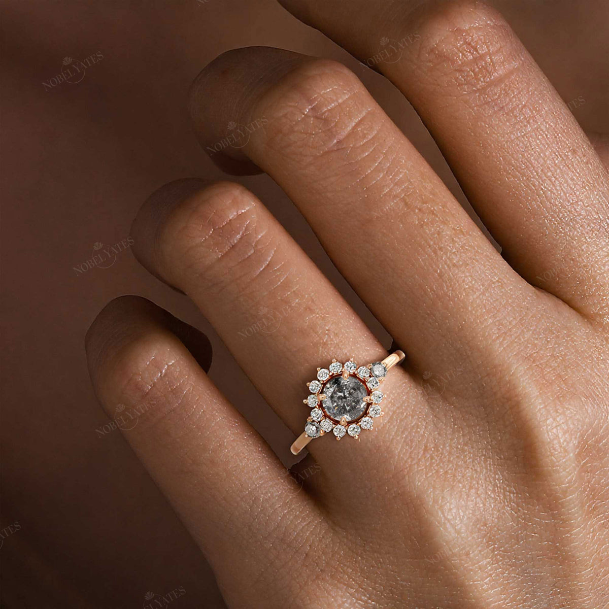 Round Salt and Pepper Diamond Halo Engagement Ring