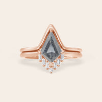 Kite Cut Salt and Pepper Engagement Ring & Curved Wedding Band 2pcs-Nobel Yates