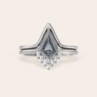 Kite Cut Salt and Pepper Engagement Ring & Curved Wedding Band 2pcs-Nobel Yates