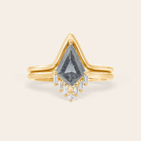 Kite Cut Salt and Pepper Engagement Ring & Curved Wedding Band 2pcs-Nobel Yates
