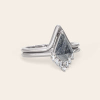 Kite Cut Salt and Pepper Engagement Ring & Curved Wedding Band 2pcs-Nobel Yates