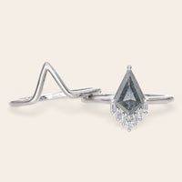 Kite Cut Salt and Pepper Engagement Ring & Curved Wedding Band 2pcs-Nobel Yates