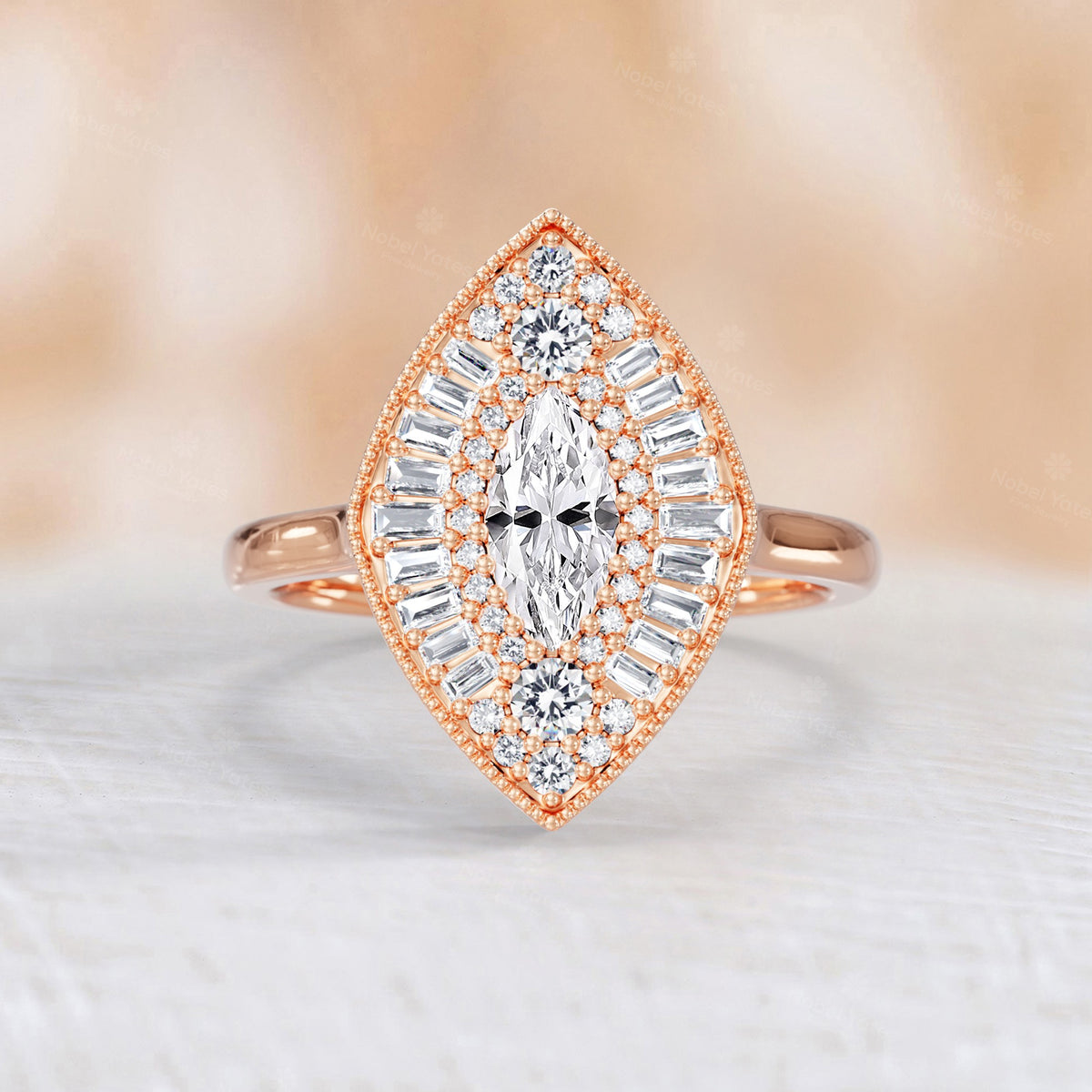 Marquise Mosaic Lab Diamond Baguette Halo Ring