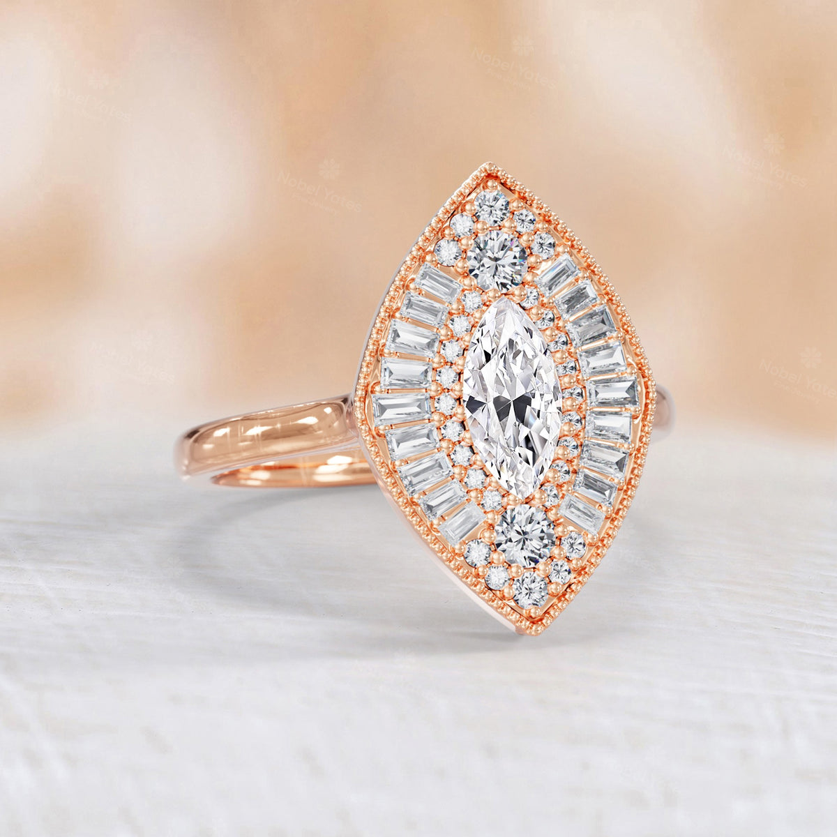 Marquise Mosaic Lab Diamond Baguette Halo Ring