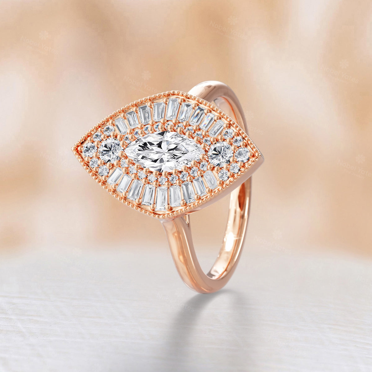 Marquise Mosaic Lab Diamond Baguette Halo Ring