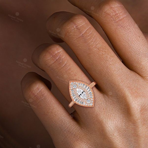 Marquise Mosaic Lab Diamond Baguette Halo Ring