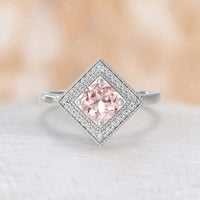 Round Cut Pink Morganite Mosaic Art Deco Halo Ring