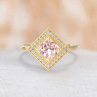 Round Cut Pink Morganite Mosaic Art Deco Halo Ring