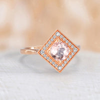 Round Cut Pink Morganite Mosaic Art Deco Halo Ring