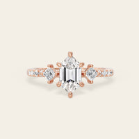 Art Deco Long Hexagon Moissanite Three Stone Engagement Ring