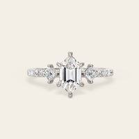 Art Deco Long Hexagon Moissanite Three Stone Engagement Ring