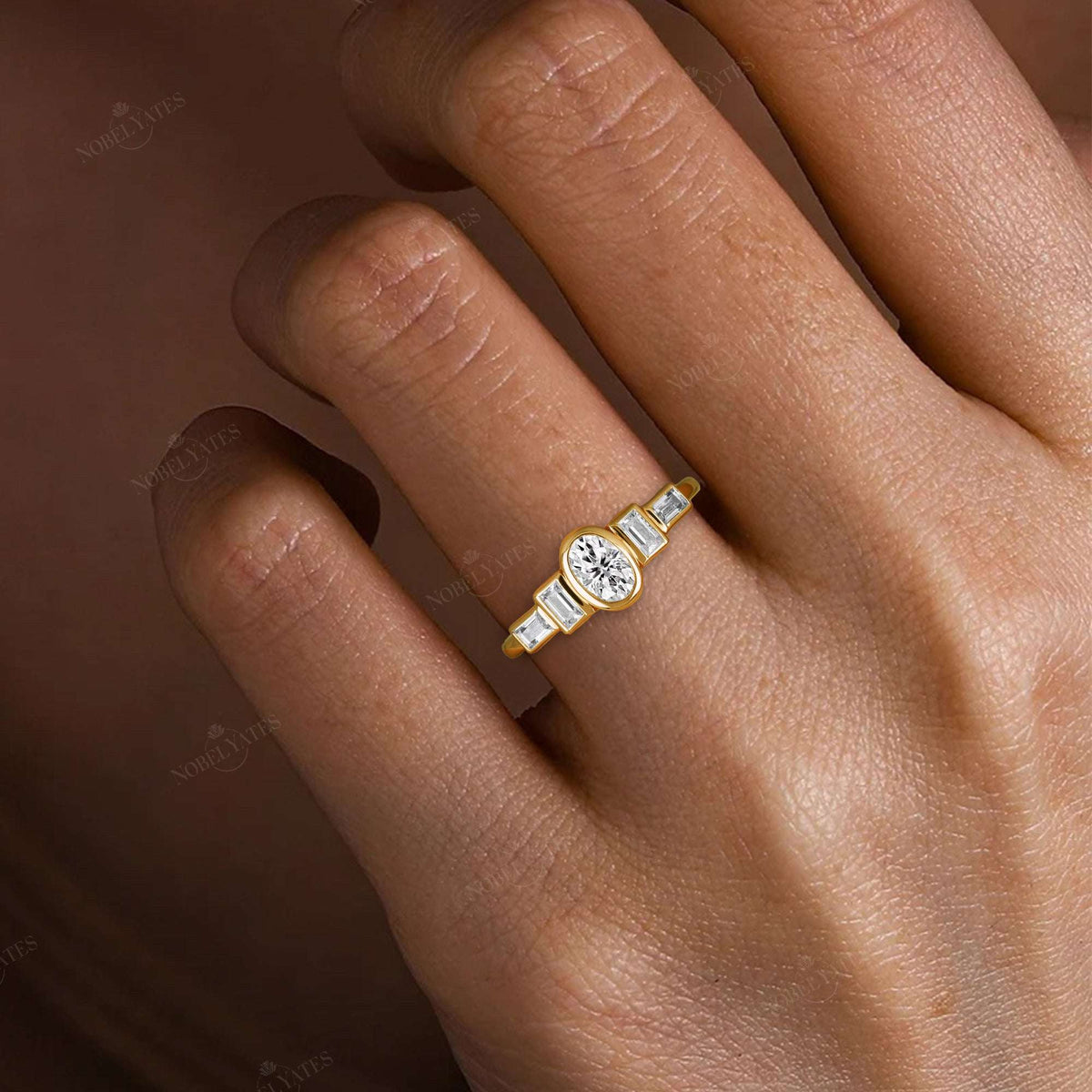 Art Deco Oval Cut Lab Grown Diamond Bezel Engagement Ring-Nobel Yates