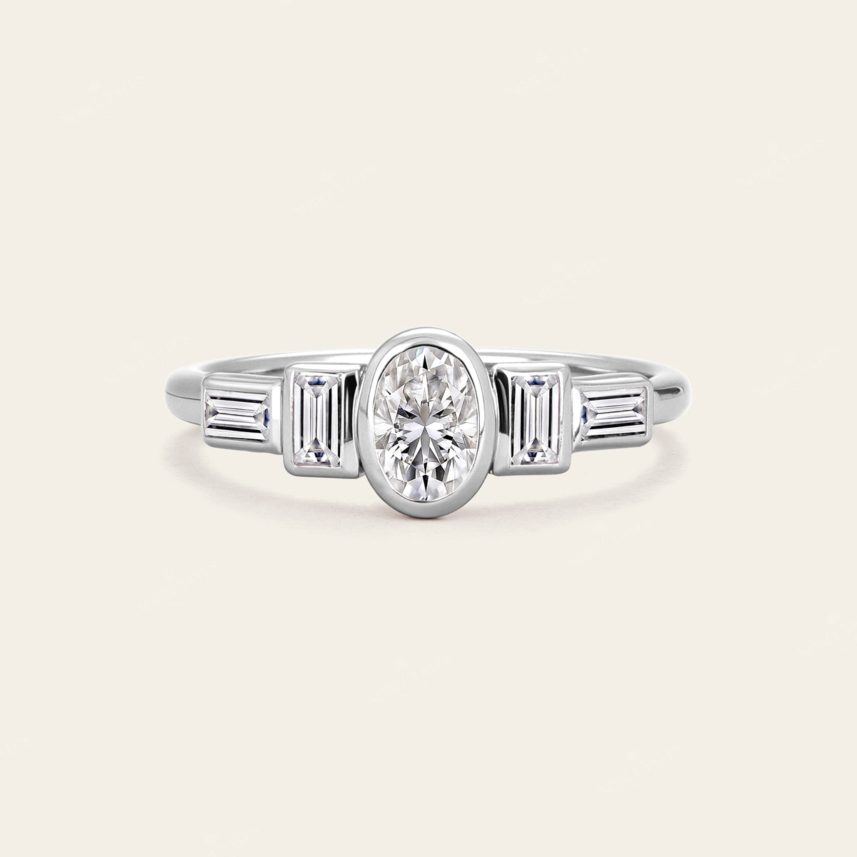 Art Deco Oval Cut Lab Grown Diamond Bezel Engagement Ring