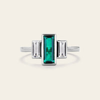 Lab Emerald Baguette Cut Three Stone Art Deco Engagement Ring