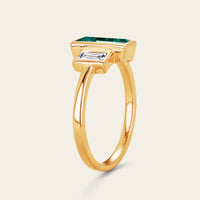 Lab Emerald Baguette Cut Three Stone Art Deco Engagement Ring