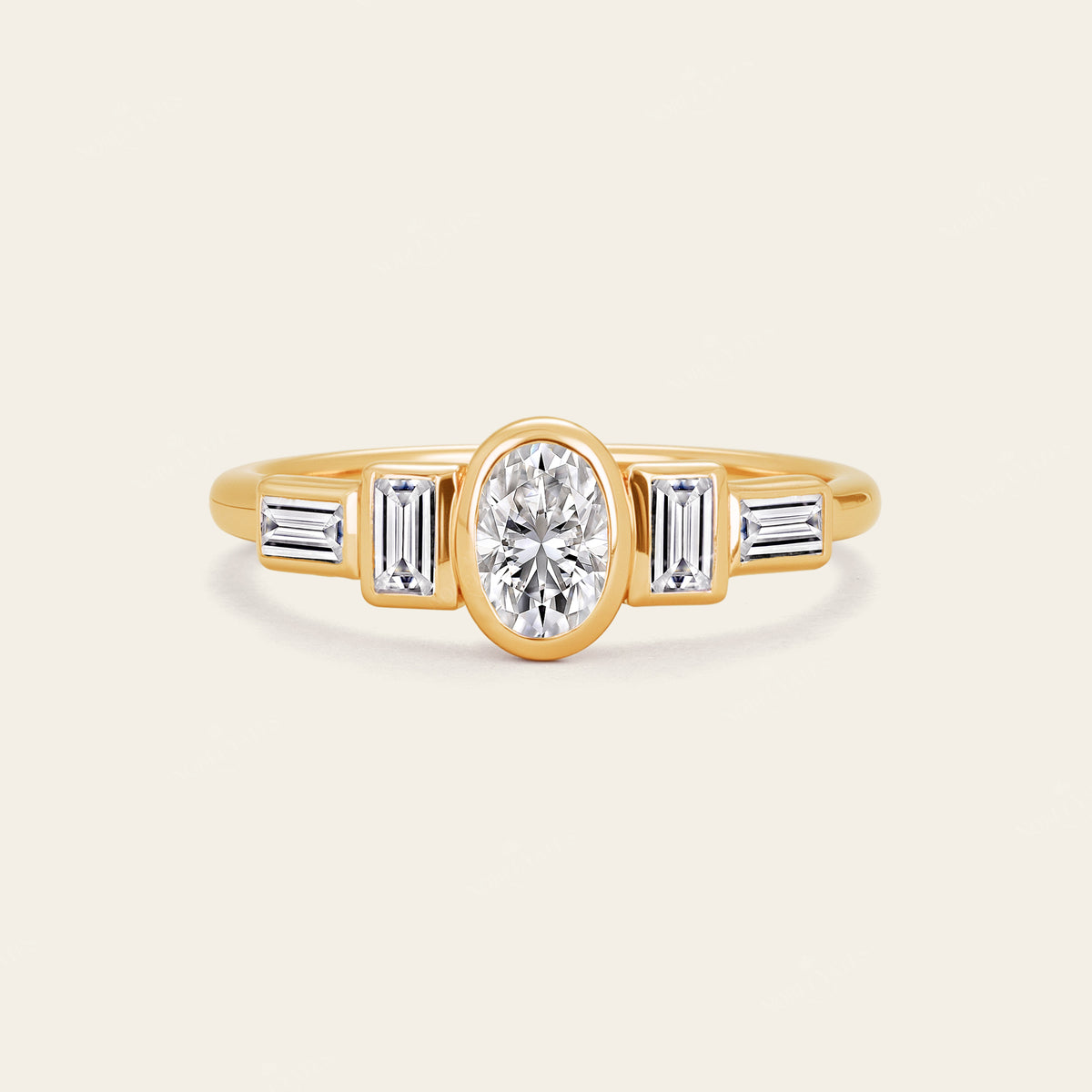 Art Deco Oval Cut Lab Grown Diamond Bezel Engagement Ring