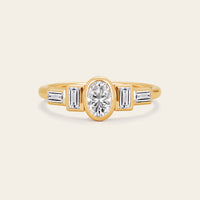 Art Deco Oval Cut Lab Grown Diamond Bezel Engagement Ring