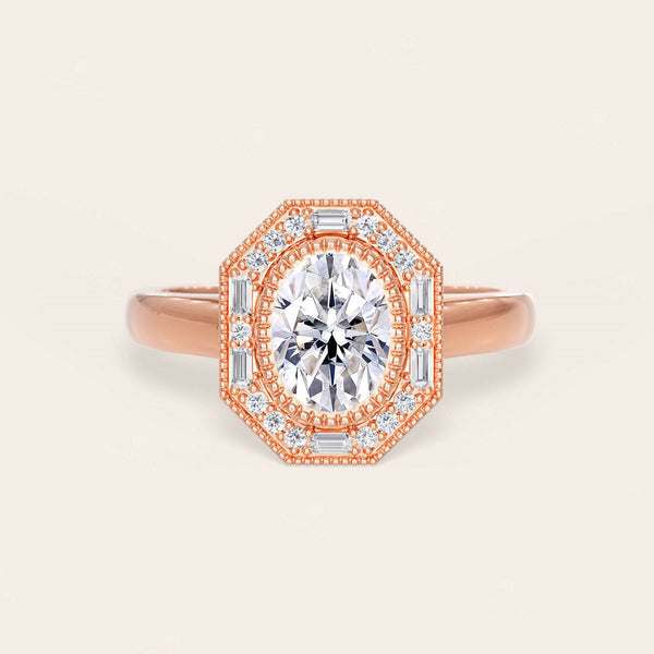 Oval Lab Grown Diamond Mosaic Design Art Deco Engagement Ring-Nobel Yates