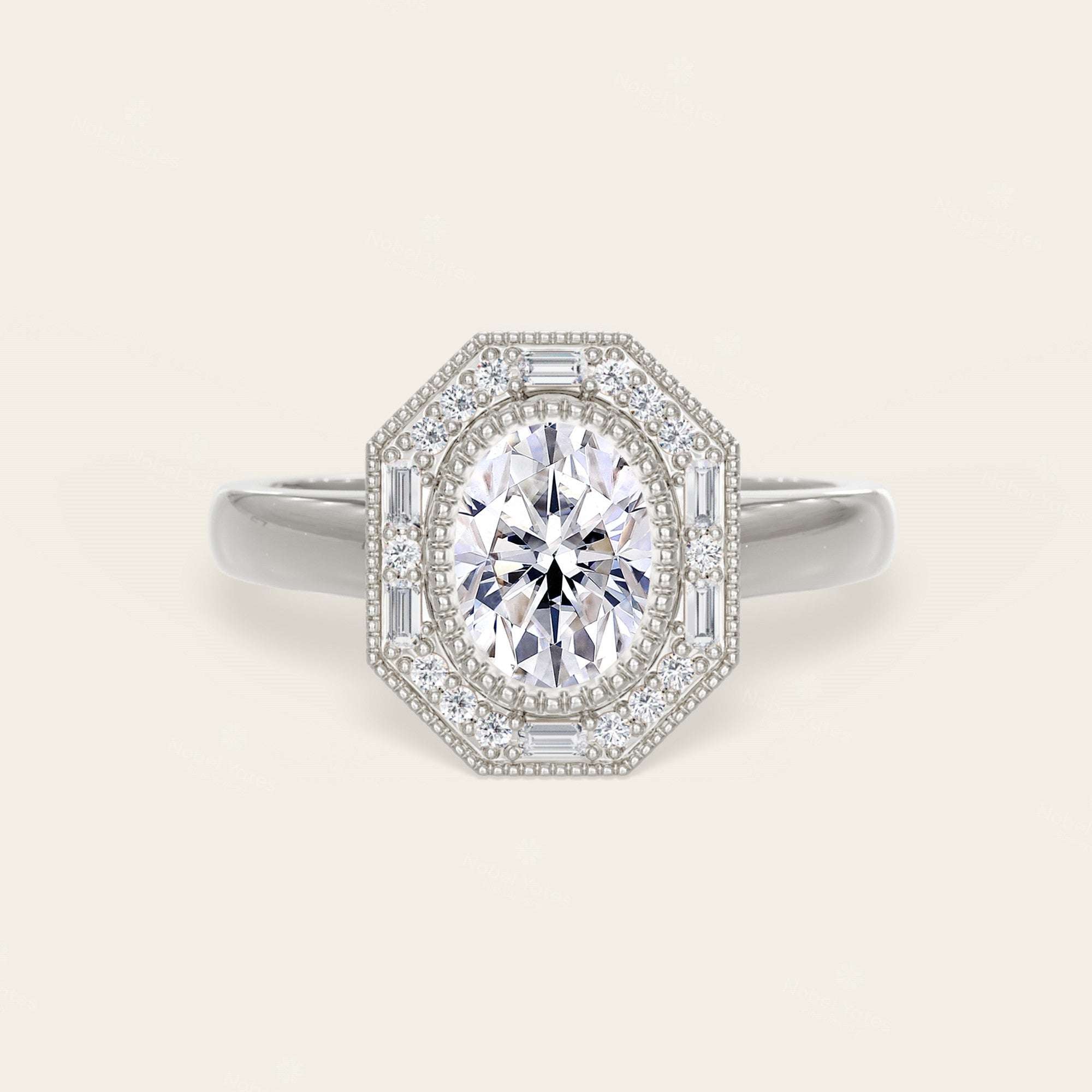 Oval Lab Grown Diamond Mosaic Design Art Deco Engagement Ring