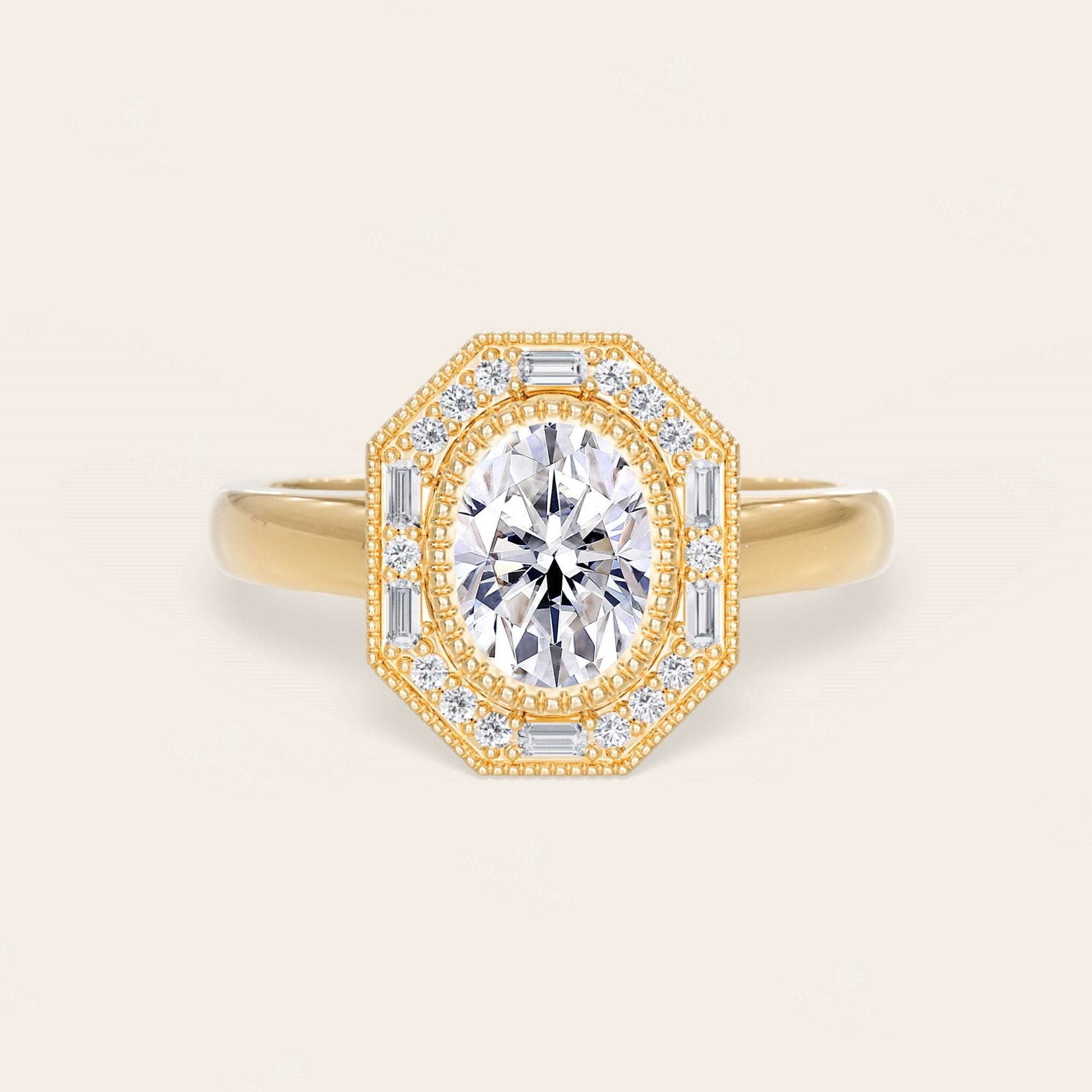 Oval Lab Grown Diamond Mosaic Design Art Deco Engagement Ring