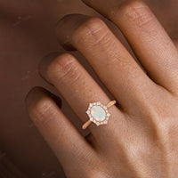 Oval White Opal Lab Diamond Halo Engagement Ring