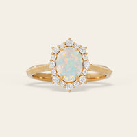 Oval White Opal Lab Diamond Halo Engagement Ring