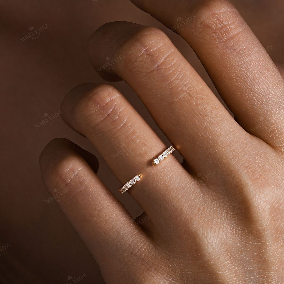 Art Deco Round Lab Diamond Open Wedding Band