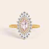 Art Deco Marquise Pink Morganite Star Burst Engagement Ring