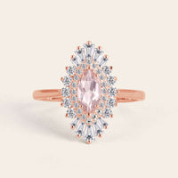 Art Deco Marquise Pink Morganite Star Burst Engagement Ring