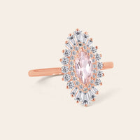 Art Deco Marquise Pink Morganite Star Burst Engagement Ring