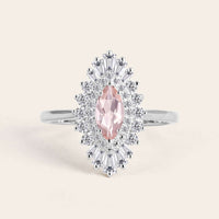 Art Deco Marquise Pink Morganite Star Burst Engagement Ring
